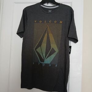 Volcom  Mens Charcoal Short Sleeve Logo Tee with Yellow-Green Gradient Size S